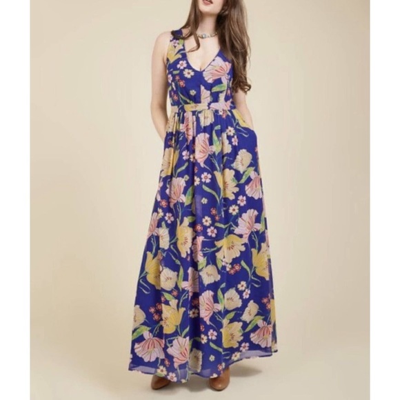 Modcloth | Dresses | Modcloth Royal Blue Floral Muster The Length ...